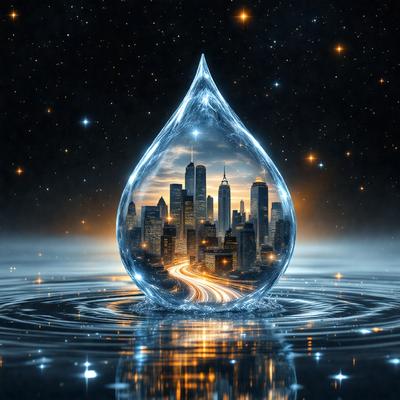 Primary subject: A large, clear glass globe with a cityscape inside it.

Setting/background: The cityscape is set against a dark, starry sky.

Visual style: The image is a digital artwork.

Colors and mood: The image has a blue and orange color scheme, with the blue of the night sky and the orange of the city lights. The overall atmosphere is serene and captivating.